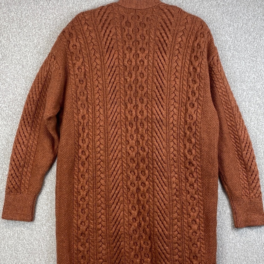 Nili Lotan chunky knit cardigan L long line open cable knit basketweave casual - Picture 8 of 10